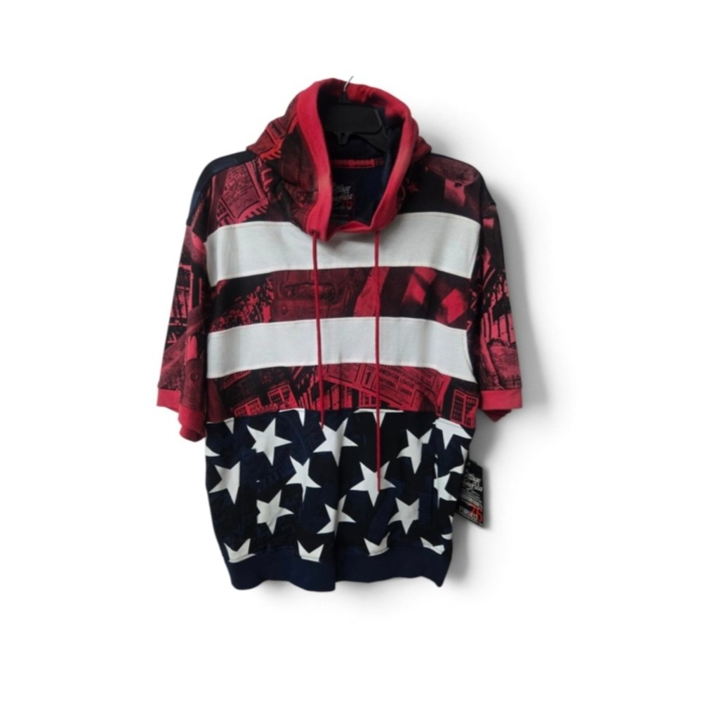 Heritage by America 1776 Mens Short Sleeve Hoodie Stars Stripes Red White Blue L
